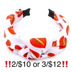 Red & White Leaf Print Top Knot Headband